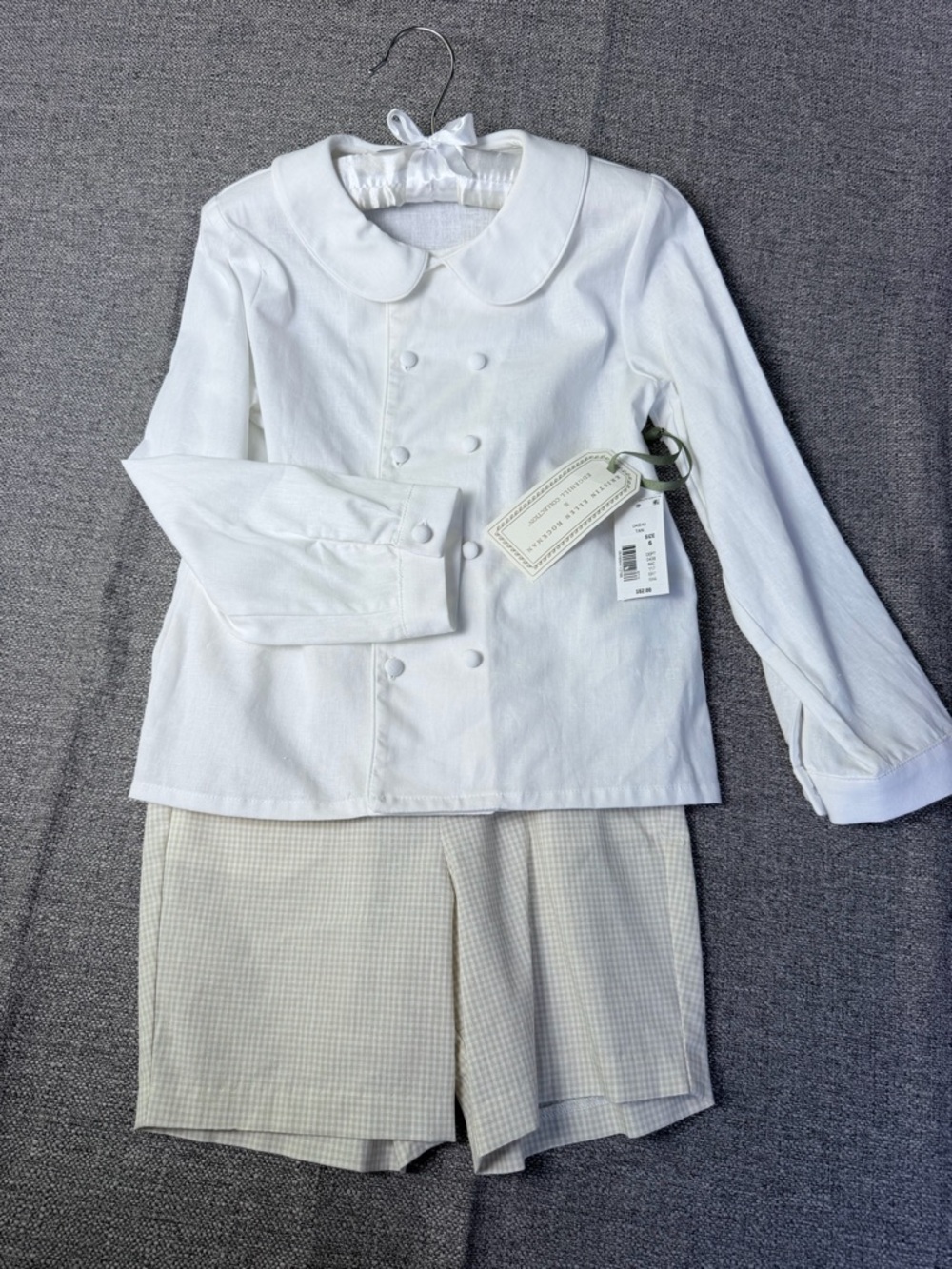 Edgehill Collection White Double-Breasted Pajama Top with Cream Shorts